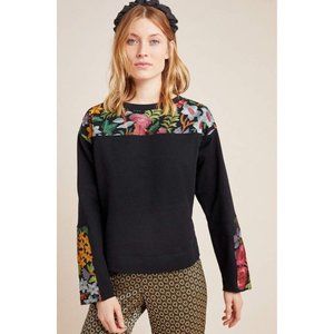 New Anthropologie TINY Phoenix Embroidered Sweatshirt size S Black Floral